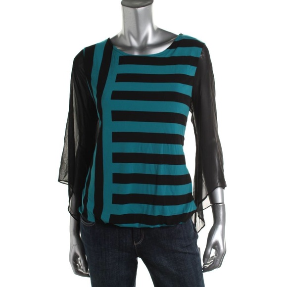 ALFANI  Black Striped Pullover Top Shirt Petites
