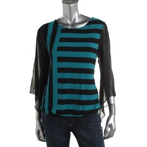 ALFANI  Black Striped Pullover Top Shirt Petites