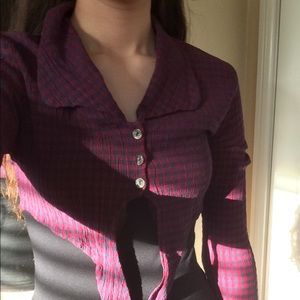 Blue and Marron short tie-up top