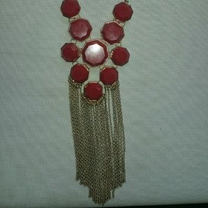New red stone layered chain necklace