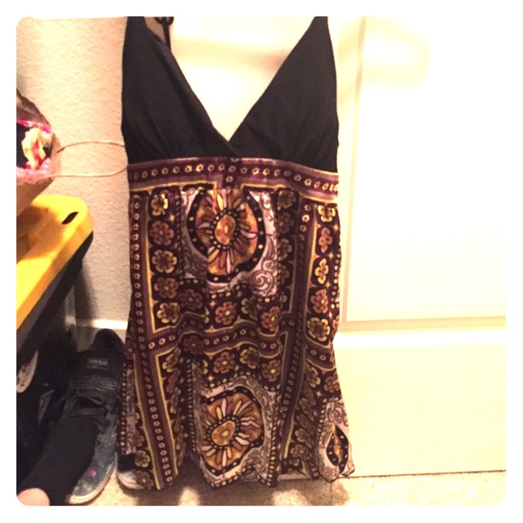 Black and multi color silk dress