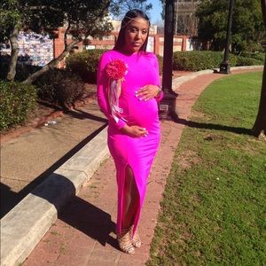 Hot pink long sleeve Maternity gown