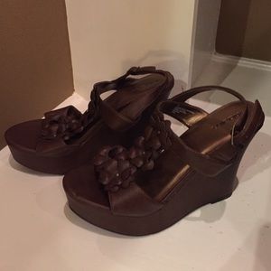 Xhilaration brown faux leather wedges