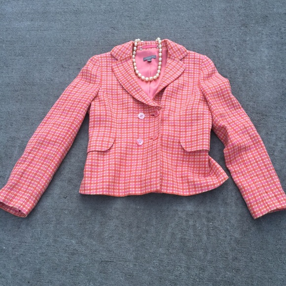 Ann Taylor Hounds Tooth Pink Blazer Size 4P