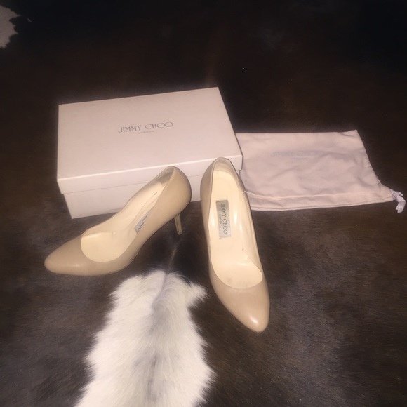 Jimmy Choo Gilbert Leather Almond-Toe Pump, Nude