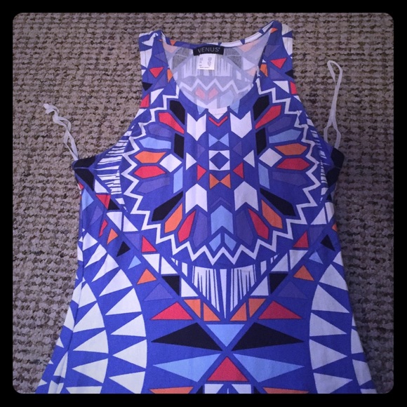 Blue and orange geometric maxi dress
