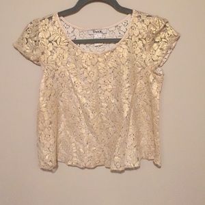 Gold metallic flower see through crop top