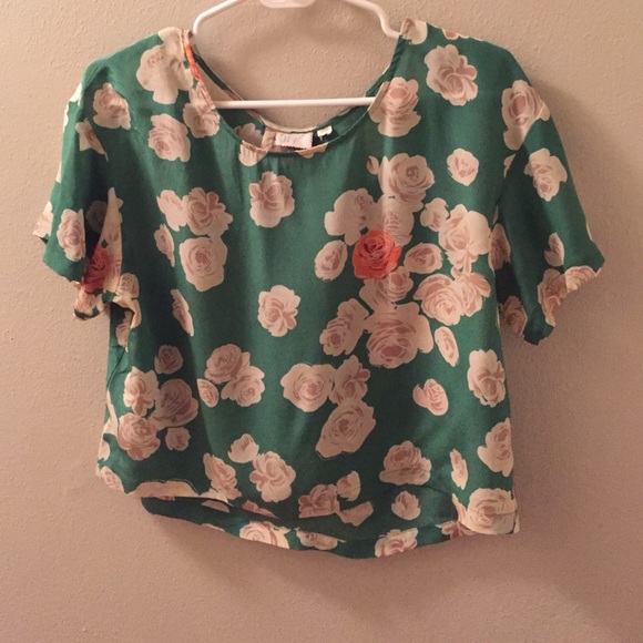 Anthropologie Green Floral Blouse