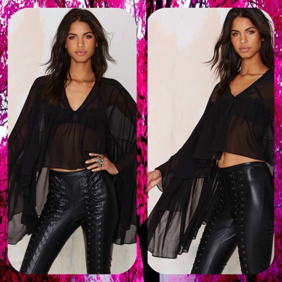 NWT-NastyGal black flowing sheer "Dark Sparks" top