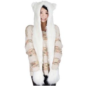Polar bear hood mittens