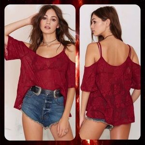 💕HP💕 NWOT- Sheer red "Sweet Rose" cutout top