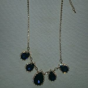 Blue clear stone drop necklace w  stud earrings