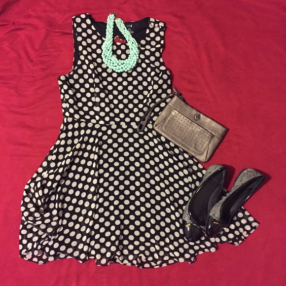 Black polka dot skater dress