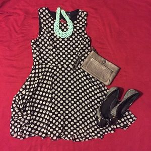 Black polka dot skater dress