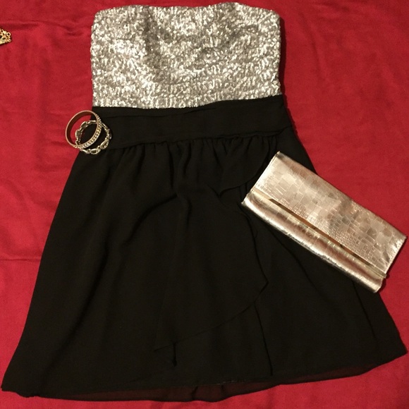 Silver and black sequined party dress