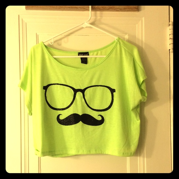 Mid Mustache and Glasses Neon Green Top