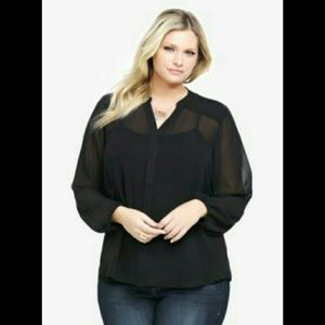 Black See Through Chiffon Pollover Blouse
