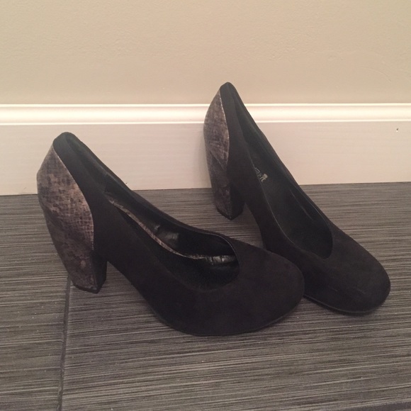 Lane Bryant black suede with gray snake heel