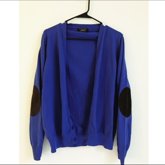 Zara Blue Cardigan w/ Dark Brown Elbow Patch