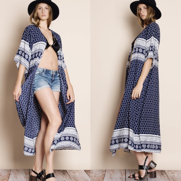 Enchant Printed Kimono Long Duster - Picture 3 of 4