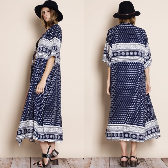 Enchant Printed Kimono Long Duster - Picture 4 of 4