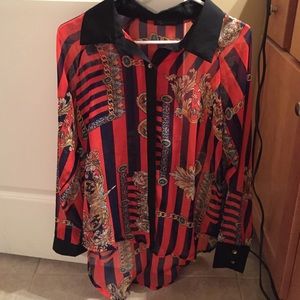 High Low Sheer Button Down Chain Top