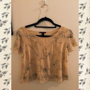 Blush Pink Beaded Short Sleeve Top