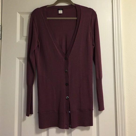 J Crew Merino wool long plum cardigan