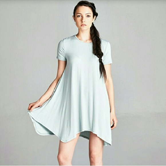 Mint Short Sleeve Boho Unbalanced Swing Dress - Picture 2 of 3