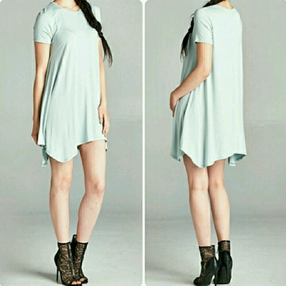 Mint Short Sleeve Boho Unbalanced Swing Dress - Picture 3 of 3