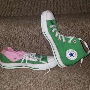 pink and green chuck taylors