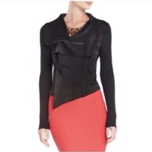 BCBG MAX AZRIA black satin/knit zip up