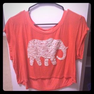 Peach crop top with white lace elephant