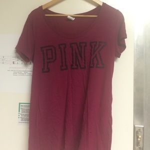 PINK Maroon Crew Neck