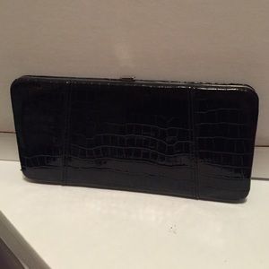 Long black patent wallet