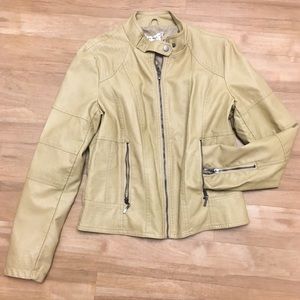 Max Studio Womens Vegan Leather Jacket Camel Color