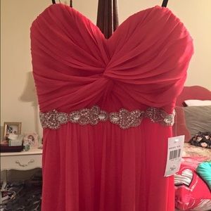Melon colored prom dress