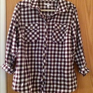 Burgundy and white checkered shirt