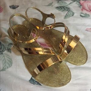 Gold glitter jelly sandals