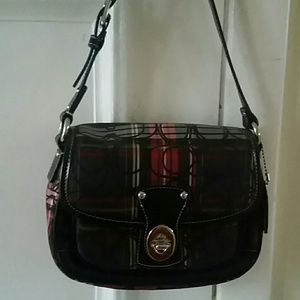 Coach Black Red Plaid Small Canvas Handbag Purse