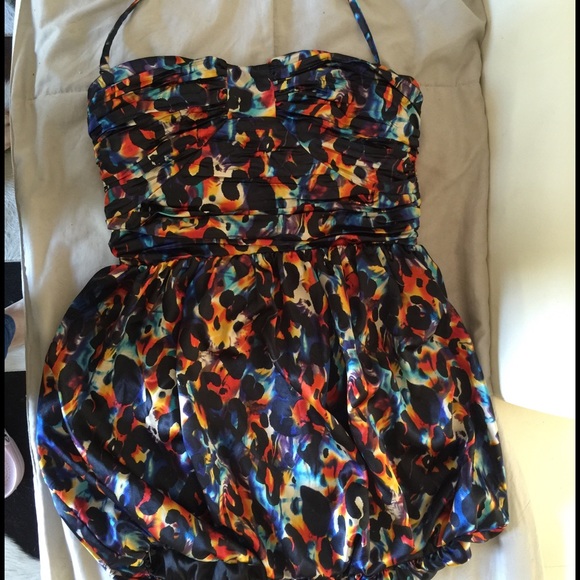 Balloon mini dress multicolor animal print S - Picture 1 of 4
