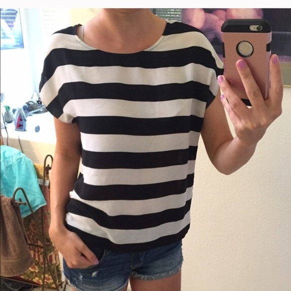Cute black and white stripped chiffon top
