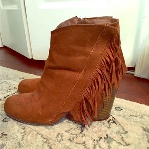 Brown fringed booties