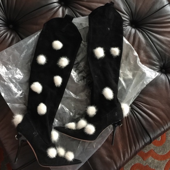 Cesare Paciotti black suede mink balls high boots - Picture 2 of 4