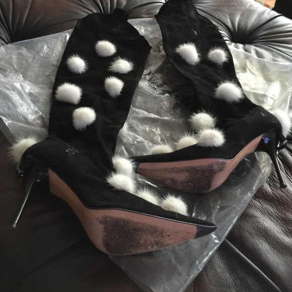 Cesare Paciotti black suede mink balls high boots - Picture 3 of 4
