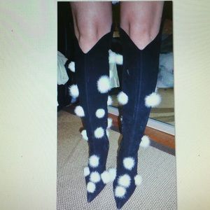 Cesare Paciotti black suede mink balls high boots