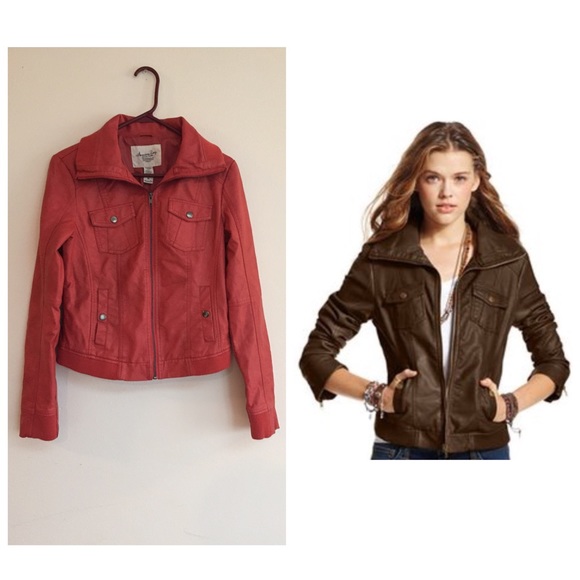 | SOLD | American Rag Faux Leather Jacket; Coral - Picture 1 of 3
