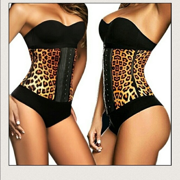 ANIMAL PRINT 9 STEEL BONED LATEX WAIST TRAINER - Picture 2 of 4