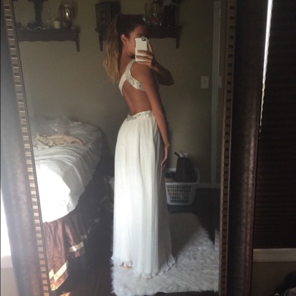 Beautiful one shoulder white prom dress