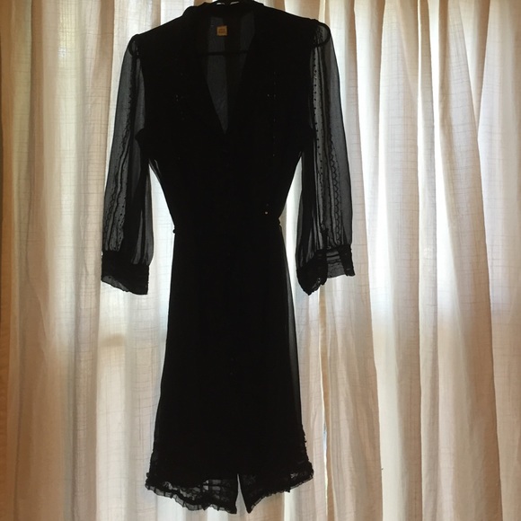 Elegant black button up dress - sheer over silk